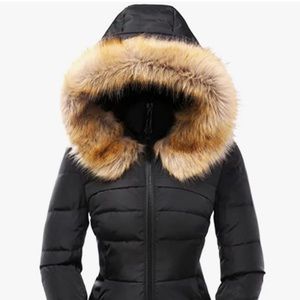 Valuker Black Women's Down Coat With Fur Hood 90% Down Waterproof Parka